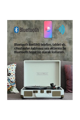Record Master ST14012 Retro Şarjlı Bluetooth Pikap Kum Beyazı