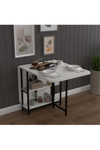 Asra Trend Metal Ayaklı Katlanır Mutfak Masası KM-31 %100 MDF Akıllı Yemek Masası Retro Taş