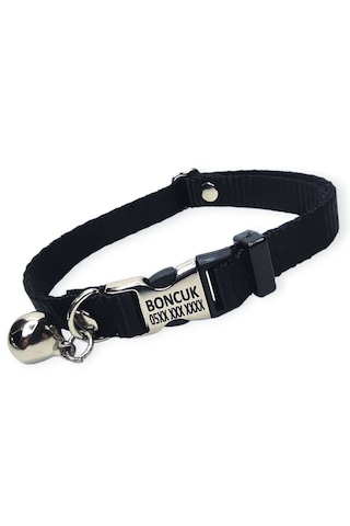 Metal Kilitli İsimli Kedi Ve Köpek Tasması, Siyah Renk Tasma