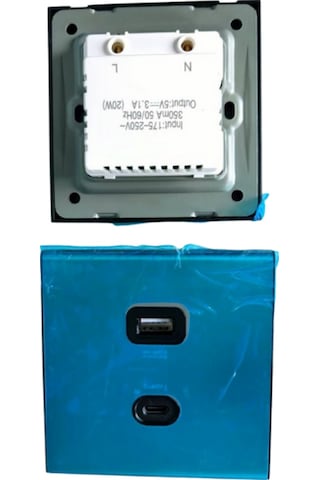 MERALLI INOX USB + USB Type-C güç prizi (20W), hakiki fırçalanmış paslanmaz çelik, çerçevesiz 86×86 Modüler kasa dahil