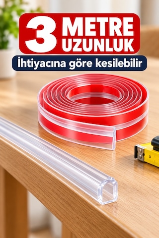 Mucit Home 3 Metre Şeffaf Silikon Masa Kenar Koruyucu Bant Bebek Çocuk Güvenlik Köşe Koruyucu, Darbe Önleyici Yapışkanlı Diğer