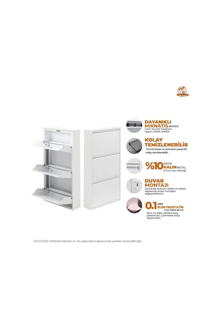 3'lü Metal Ayakkabılık - Beyaz