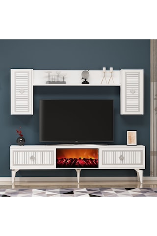 Nil Şömineli Tv Ünitesi Beyaz-gümüş