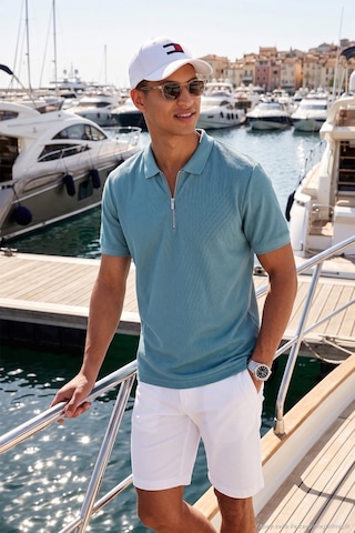 Buratti Pamuklu Regular Fit Fermuarlı Erkek Polo Yaka T Shirt 5902434 Mavi