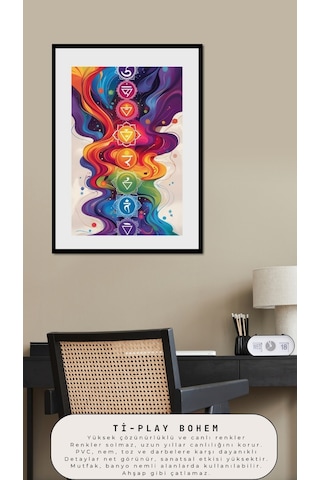 Bohem Tablo Çakra Spiritüel, Canlı Renkler Bohem Duvar Sanatı Çerçevesiz Tablo Poster