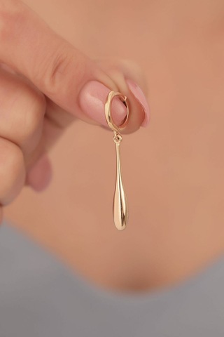 925 Ayar Altın Kaplama Sallantılı Modern Halka Küpe - E00260 Gold