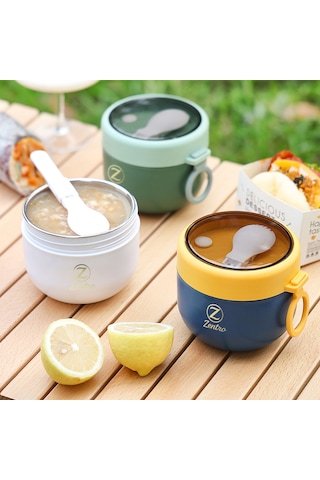 Paslanmaz Çelik Sızdırmaz Kapaklı Yemek & Çorba Termosu 600 Ml Beyaz