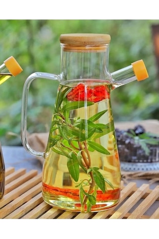 Mithra Life 2 Adet Bambu Kapaklı Borosilikat Cam Yağdanlık 900 Ml Mıt1071
