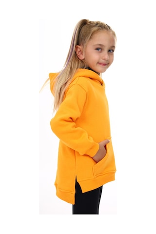 Toontoy Kız Çocuk Oversize Kapüşonlu Cepli Nakış Baskılı Yırtmaçlı Sweatshirt - 3 İplik Şardonlu Hardal