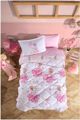 Clasy %100 Pamuk Tek Kişilik Uyku Seti Lastikli Çarşaflı Ballerina V1 Pembe Pembe