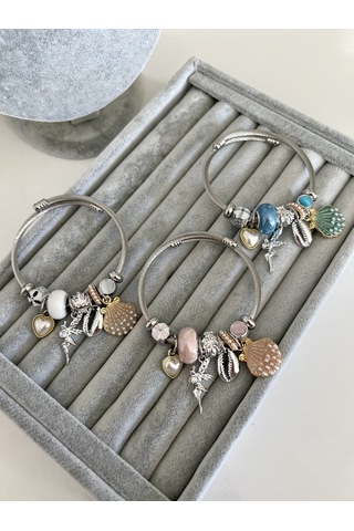 Su Perisi Takı Bijuteri Çelik Mavi Boncuklu Su Perisi Detaylı Bileklik