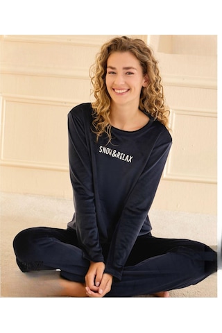 Mihra Kadın Kışlık Bisiklet Yaka Kadife Pijama Takımı 13164l - 1 Adet Lacivert
