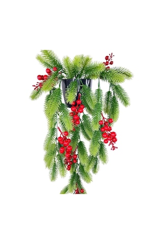 Yapay Çiçek Saksıda Sarkan Kokina Yılbaşı Çiçeği Red Berry 60cm