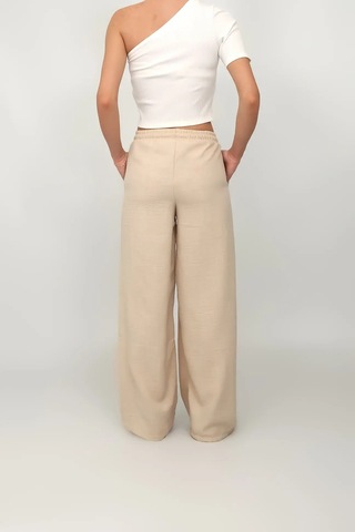 Kadın Beli Lastikli Geniş Paça Keten Pantolon Bej
