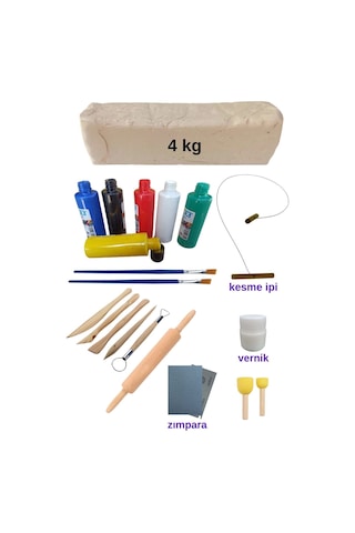 4 Kg Seramik Hamuru Seti, Oyun Hamuru Seti, Kil Çamuru Ebeşuar, Havayla Kuruyan Kil Çamur Seramik