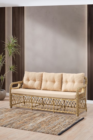 Edra Rattan Puflu Bahçe Balkon Takımı 3+1+1+camlı Masa Cappuccino Cappuccino