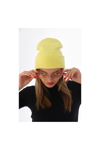Unisex Kışlık Limon Sarı Katlamalı Bere Sarı