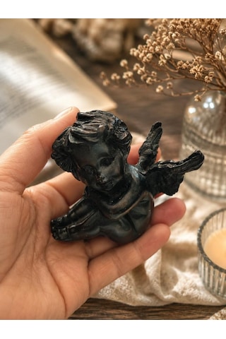 Melek Biblo Dekoratif Mini Angel Figür Siyah Masa Üstü Ev Ofis Kitaplık Dekoru Reçine