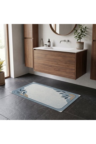 Kartela Halı Diyatomit Görünümlü Banyo Paspası Mavi Kaymaz Taban Makinede Yıkanabilir 40x60 Cm