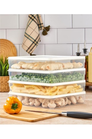 Bigmate Bgmt2525 4'lü Şeffaf Saklama Kabı 4x2,5 Lt Mikrodalga Buzdolabı Ve Dondurucu Uyumlu Düzenleyici Beyaz