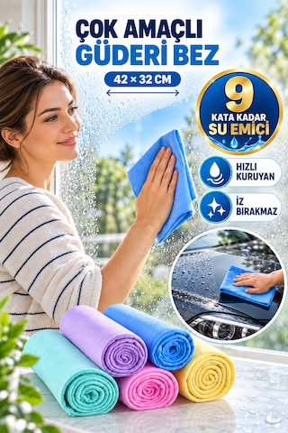 Mikrofiber Sentetik Güderi Cam Bezi Lüx Genel Temizlik Bezi 1 Adet Oto Yıkamacı Bezi Mutfak Lavabo Cam Bezi Süper Su Emici Temizlik Bezi Çok Renkli