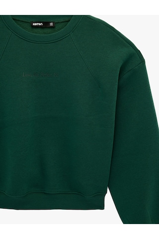 Koton Şardonlu Baskılı Uzun Kollu Bisiklet Yaka Sweatshirt Yeşil 6sak10149ek Yeşil