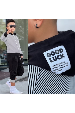 Çizgili Good Luck Erkek Tarz 2'li Takım - 4/12 Yaş - 31540 Siyah