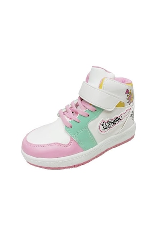 Callion 048 Deri Sneakers Kız Çocuk Spor Ayakkabı 31-35 Beyaz Pembe Su Yeşili Beyaz