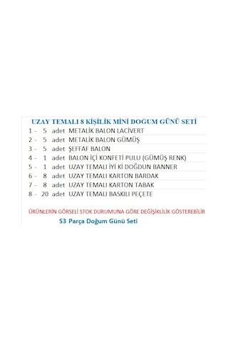Uzay Temalı 8 Kişilik Mini Set