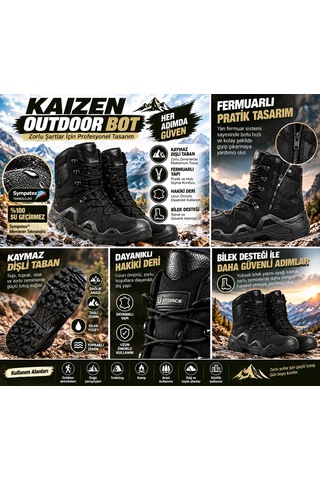 U Force Outdoor Bot Unisex Su Geçirmez Sympatex Kaymaz Dişli Taban Fermuarlı Hakiki Deri Siyah