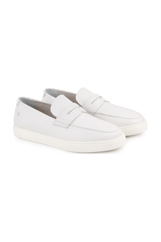 Libero L5876 Bembeyaz Hakiki Deri Ultra Hafif Eva Tabanlı Erkek Loafer Slip-on Ayakkabı Beyaz