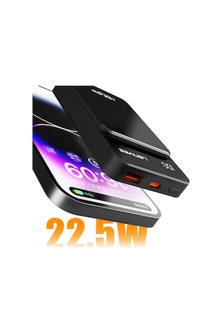 Lenyes Pw126d Dijital Led Ekranlı Kablosuz Şarj Özellikli Powerbank 22.5w 10.000mah Siyah