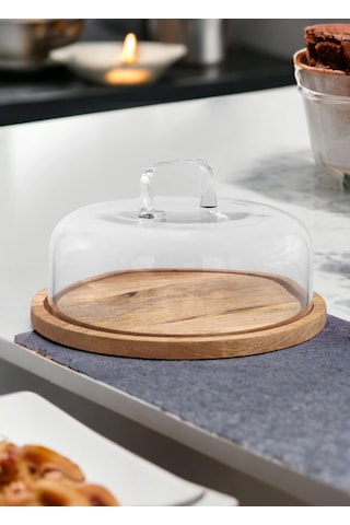 The Mia Madera Yuvarlak Kek Saklama Fanusu 17x26x26 Cm