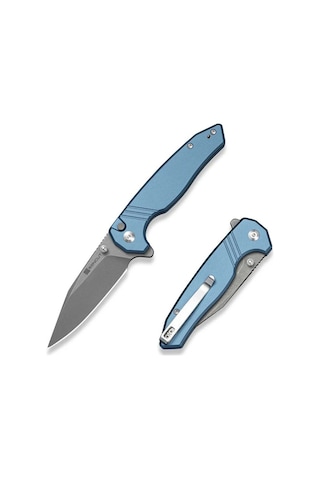 Sencut Selkyris Blue Aluminum Handle Gray Stonewashed Blade Kamp Çakı Mavi