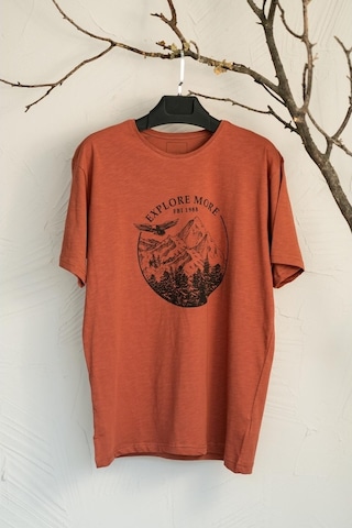 Sıfır Yaka Büyük Beden Baskılı Penye Erkek T-Shirt Çok Renkli