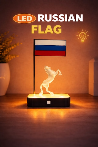 Rusya Bayrak Led Masaüstü Dekor Kişiye Özel İsimli Minimal Tasarım Modern Ev Ofis Aksesuarı Hediyelik 3d Baskı Night Light Dekor Ebat-Renk-20Cm-Siyah