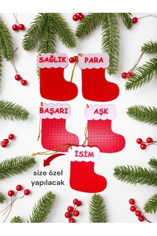 Yılbaşı Çam Ağacı Süsleri Yeni Yıl Çorap 4+1 Adet İsme Özel Noel Baba
