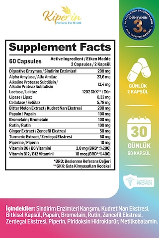 Kiperin Multi Digestive Enzymes Laktoz & Gluten İntolerans | 60 Kapsül