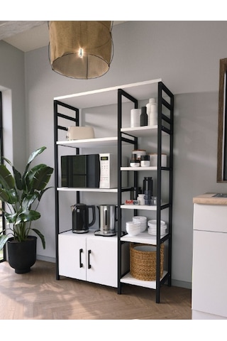Mutfak Standı 2 Kapaklı 8 Raflı Kahve Köşesi Mutfak Rafı Mutfak Bangosu Brezilya Beyaz