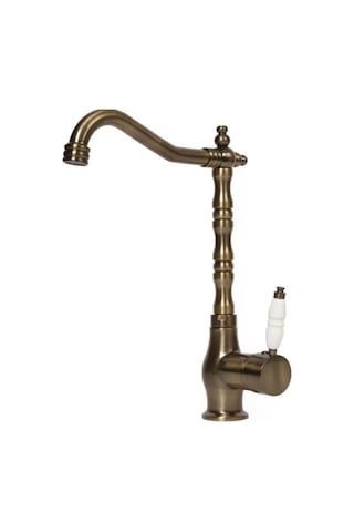 Rudi Armatür Eskitme Renk Pirinç Rustik Eviye Bataryası Metalik