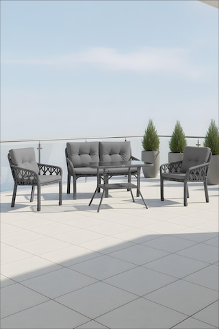 Lumisgarden Neva Rattan Bahçe Takımı 2+1+1 +masa Gri
