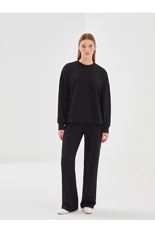 Lcw Vision Siyah Bisiklet Yaka Oversize Kadın Sweatshirt