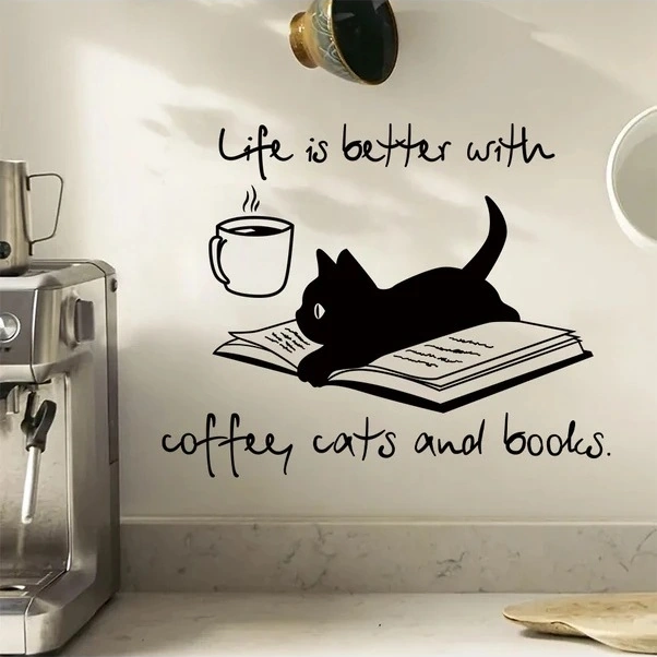 Trendooze Ahşap Tarzı Siyah Kedi Ve Kahve Temalı Kendinden Yapışkanlı Pvc Duvar Çıkartması Siyah