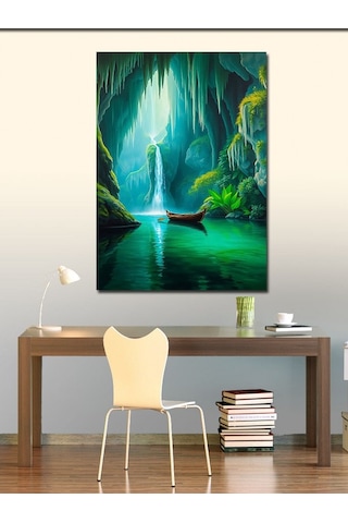 Kanvas Tablo Gizemli Şelale Ve Orman 100cmx140cm