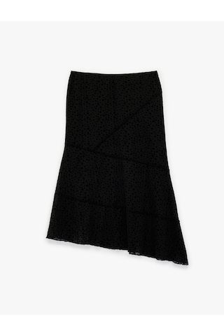 Koton Slim Fit Asimetrik Kesim Puantiyeli Midi Etek Siyah 6sak10205ek