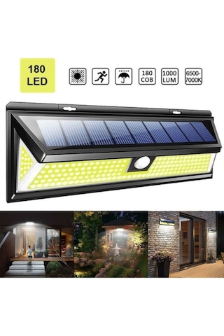 Kenly 180 Led Solar Güneş Enerjili Duvar Lambası Hareket Sensörlü Uzaktan Kumandalı 3 Modlu Ip65 Dış Mekan Aydınlatma Siyah