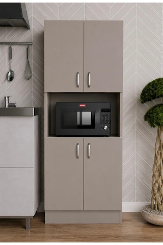 Rafineri Roma Çok Amaçlı Dolap Kapaklı Bölmeli Mikrodalga Fırın Mutfak Balkon Banyo Mdf Ceviz - Beyaz Krem