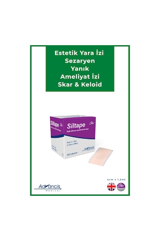 Advancis Medical UK Siltape Soft Silikon Yara İzi Dikiş İzi Sezaryen Yanık Estetik Bant 4 CM x 1500 CM