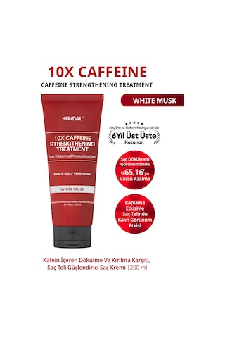Kafeinli Dökülme & Kırılma Karşıtı Saç Kremi Kundal 10x Caffeine Strengthening Treatment White Musk