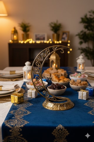28 Cm Ramazan Dekoratif Masa Üstü Hilal Eskitme Gold Plastik Tabanlı Süs Diğer
